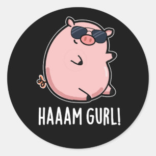 Haaaam Gurl Funny Pig Pun Dark BG Ronde Sticker