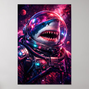 Haai Astronaut Ruimtepak Sci-Fi Kunst Portret Poster