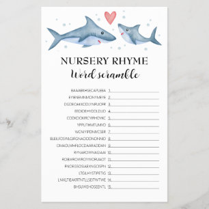 Haai Baby Shower Rijmpje Woordzoekspel Flyer