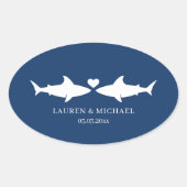 haai bruiloft met namen ovale Sticker (Voorkant)