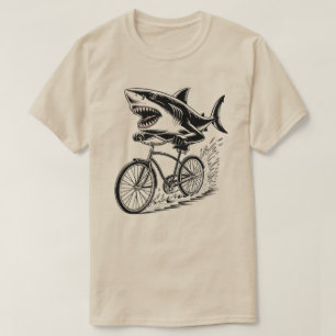 Haai die op een fiets rijdt• Land Shark Attack T-s T-shirt