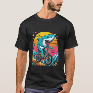 Haai die op een fiets rijdt mountainbike grappige t-shirt