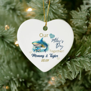 Haai en baby, onze eerste moederdag samen keramisch ornament