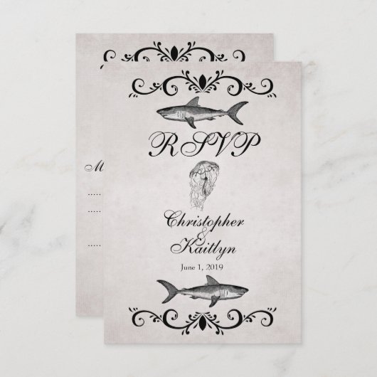  haai en kwal bruiloft RSVP Kaarten (Voorkant / Achterkant)