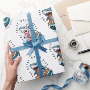 haai eten pizza   De grote witte beet Jawsome Cadeaupapier