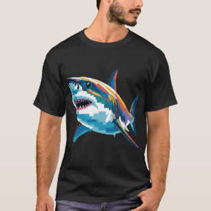 Haai Geometrische Pixel Dier Abstracte Haai T-shirt