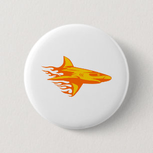 Haai in Flames Ronde Button 5,7 Cm