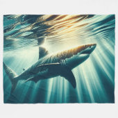 Haai in het diepblauwe zee & zonlicht fleece deken (Voorkant (Horizontaal))