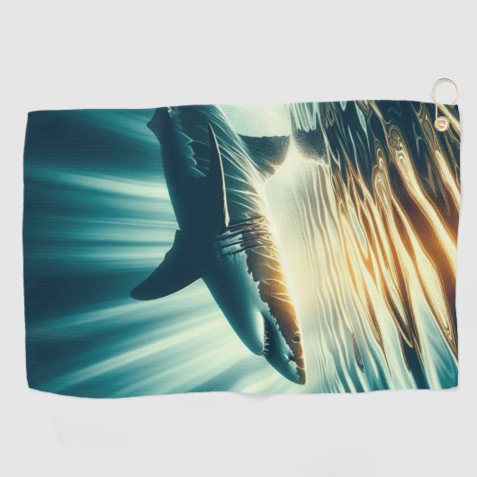 Haai in het diepblauwe zee & zonlicht golfhanddoek (Horizontaal)