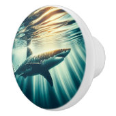 Haai in het diepblauwe zee & zonlicht keramische knop (Rechts)