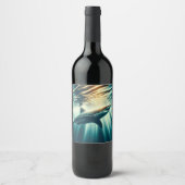 Haai in het diepblauwe zee & zonlicht wijn etiket (Voorkant)