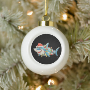 Haai Kerstmis Kerstman Hoed Kerstverlichting Shark Keramische Bal Ornament