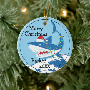 Haai met Santa Hat Custom Ornament