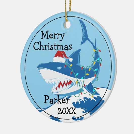 Haai met Santa Hat Custom Ornament (Links)