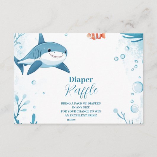 Haai onder het Zee Ocean Animals Diapper Raffle Informatiekaartje (Voorkant)