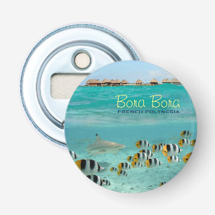 Haai onder water met Bora Bora tekst Button Flesopener