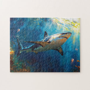 haai onder water met kwallen legpuzzel