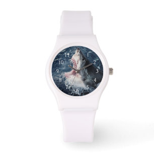 Haai opent mond van bovenaf gezien horloge