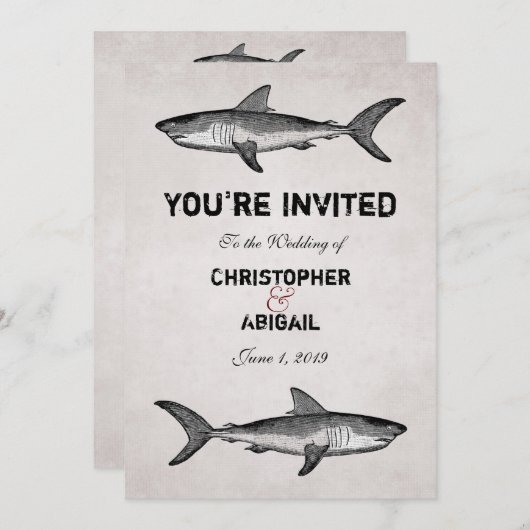 haai paar bestemming strand bruiloft kaart (Voorkant / Achterkant)