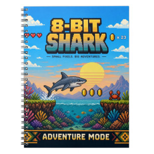 Haai, Retro 8-Bit Pixelkunst Notitieboek