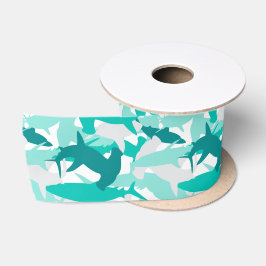 Haai Wit & Blauwgroen Camouflage Patroon Satijnen Lint