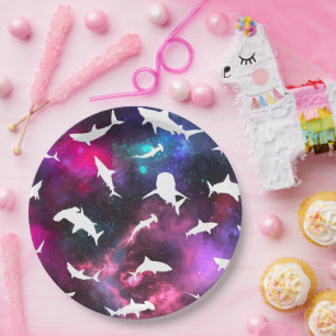 Haai witte schaduw op donkere galaxy Space Papieren Bordje