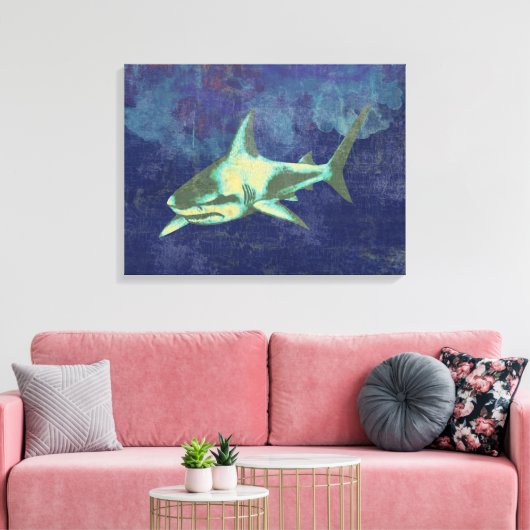haai . zeeen, blauwe veroudering canvas afdruk (Insitu (Woonkamer))