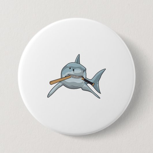 Haaien bij honkbal met honkbalknuppel ronde button 7,6 cm (Voorkant)