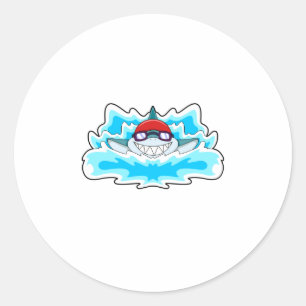 Haaien bij zwemmen met zwembril ronde sticker
