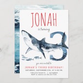 Haaien derde verjaardagsuitnodiging kaart (Voorkant / Achterkant)