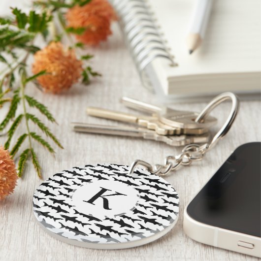 Haaien - Elegant Black en White Shark Pattern Sleutelhanger (Voorkant Rechts)