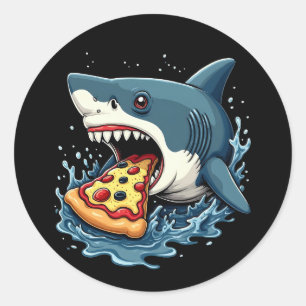 Haaien eten Pizza Grappige Pizza Lover Ronde Sticker