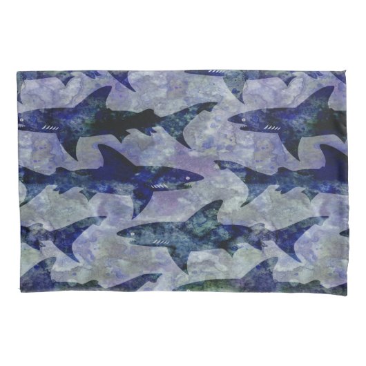 Haaien in het Deep Blue Zee Pattern Kussensloop (Voorkant)