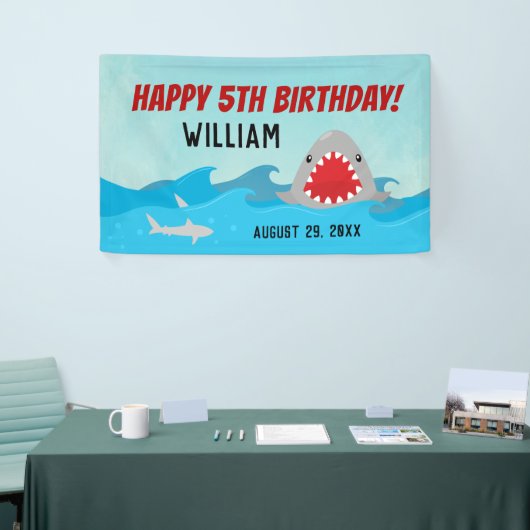 Haaien in het water | Jongens Shark verjaardagsfee Spandoek