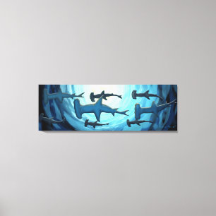 Haaien in Silhouet met Zonbal Canvas Afdruk