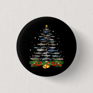Haaien kerstboom ronde button 3,2 cm