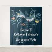 Haaien koppel strand thema verloving feest wandkleed (Voorkant)