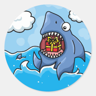 Haaien met Cadeau Ronde Sticker