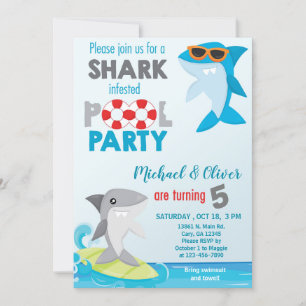 Haaien met tweelingjongens die een feestdag uitnod kaart