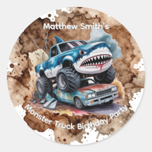 Haaien Monster Truck Jongen Verjaardag Ronde Sticker