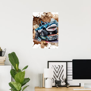 Haaien Monster Truck Modder Spat Jongen Verjaardag Poster