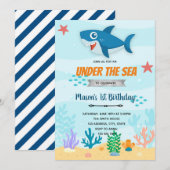 Haaien onder de zee verjaardagsuitnodiging kaart (Voorkant / Achterkant)