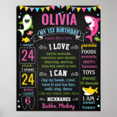 Haaien onder het zee eerste vogelkalkbord poster (Voorkant)