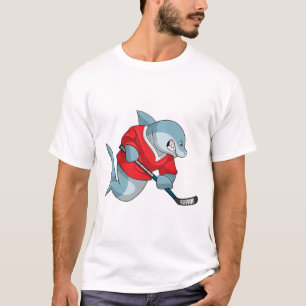 Haaien op ijshockey met ijshockeystick t-shirt