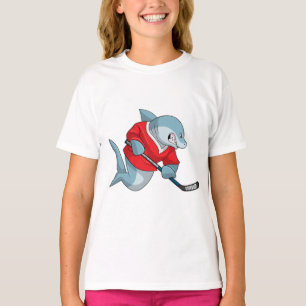 Haaien op ijshockey met ijshockeystick t-shirt