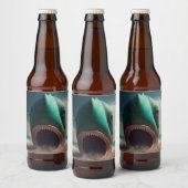 Haaien sculptuur op het strand bier etiket (Flessen)