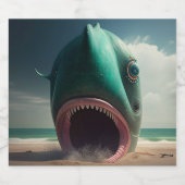 Haaien sculptuur op het strand bier etiket (Enkel label)