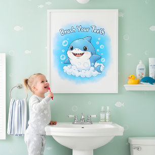 Haaien-Splash-kinderen Badkamer Muur Kunst Poster