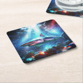 Haaien Vierkante Kartonnen Onderzetter (Schuin)