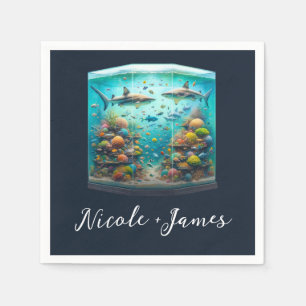 Haaien & Vis Aquatisch Aquarel Aquarium Bruiloft Servet